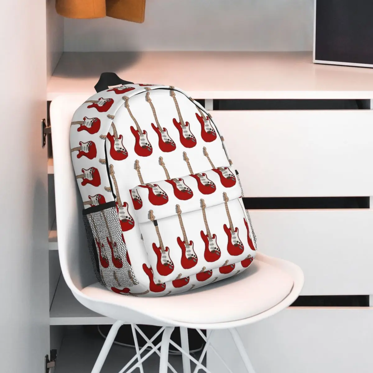 Red Cartoon Electric Guitar Backpack Student BookBag Kids School Bag Laptop Shoulder Bags for Boys Girls