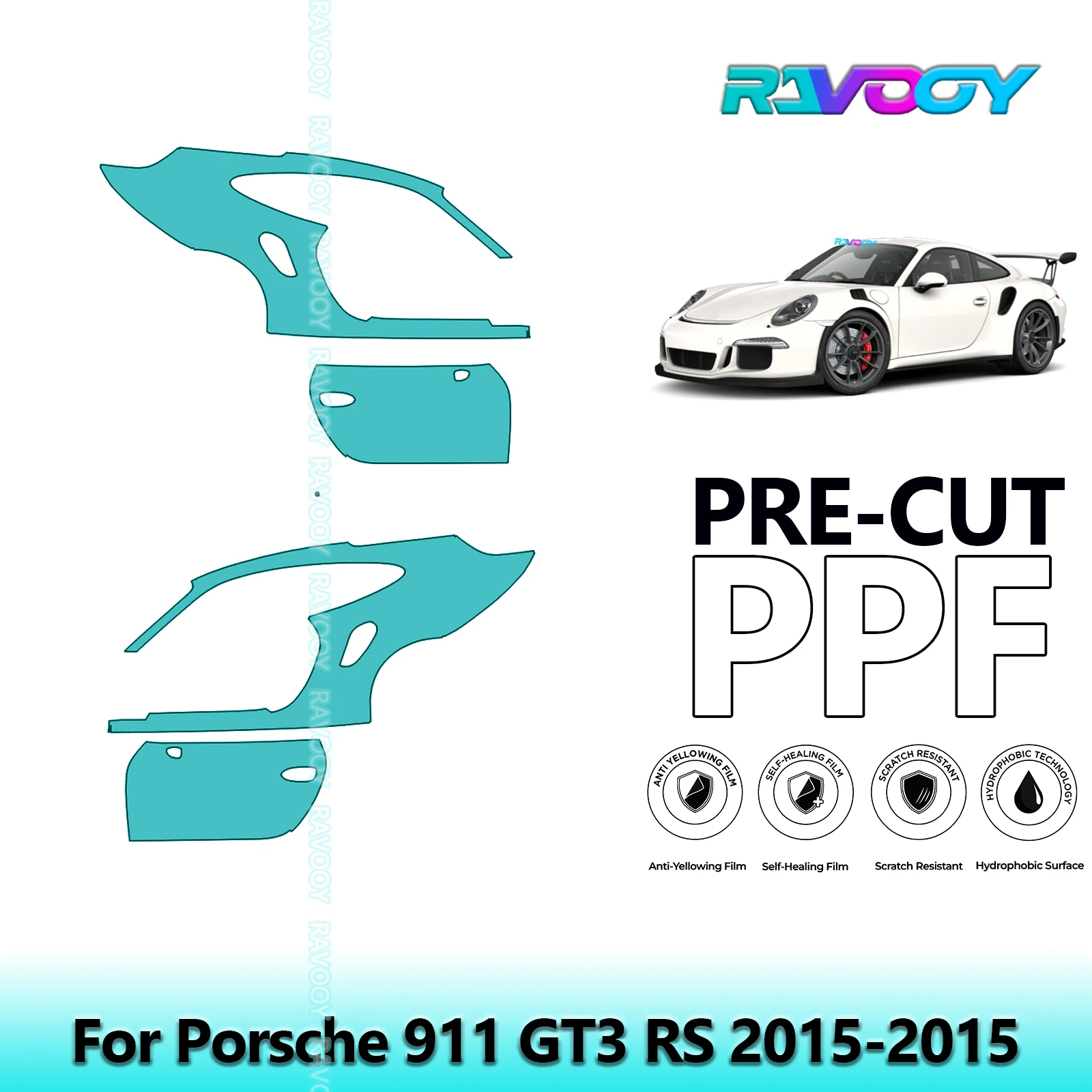 

For Porsche 911 GT3 RS 2015-2015 8.5mil Clear Matte Pre-Cut PPF Door & A/B Pillar Kit TPU Paint Protection Film Set