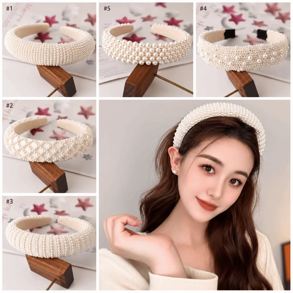 Sweet Pearl Pearl Hair Hoop Hand Strung Beads Retro Style Beaded Hair Band Round Pearl Decor Vintage Hair Accessory Women