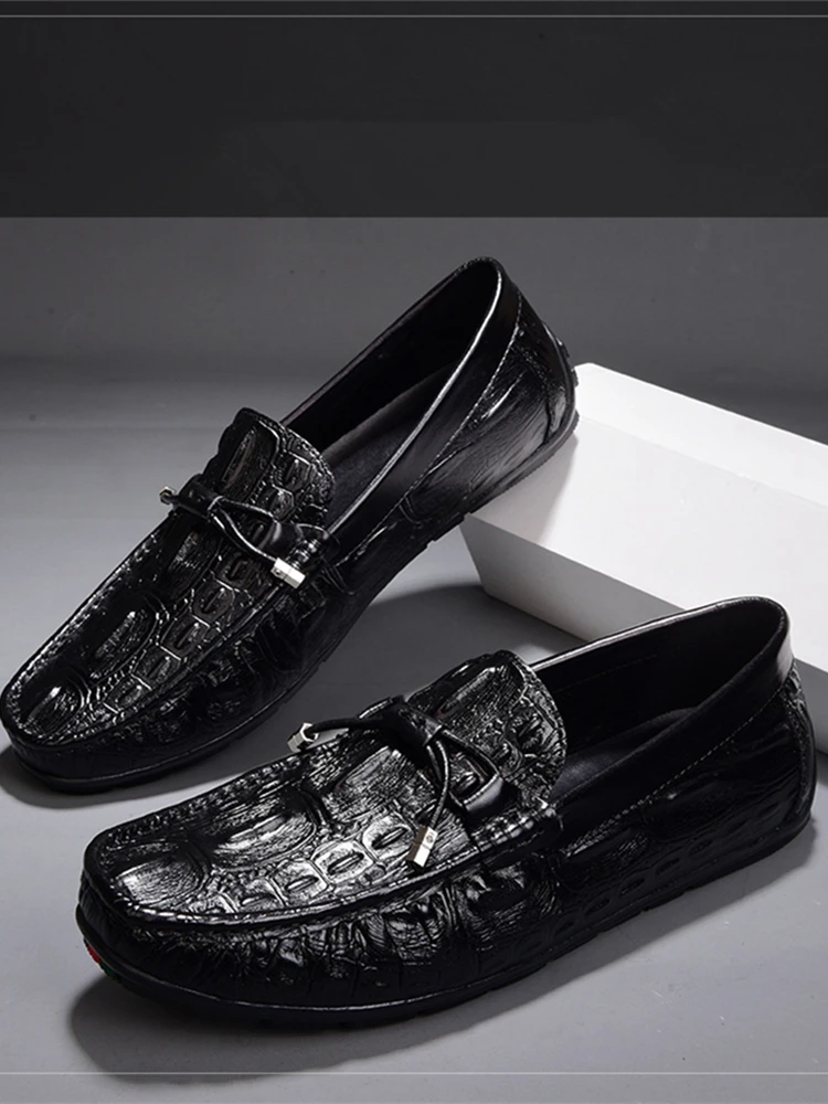 

Men's Hight Quality Crocodile Pattern Genuine Leather Loafers Soft Outsole Slip On Driving Car Shoes Leisure Man