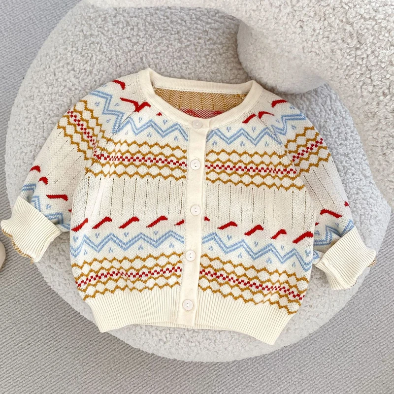 New autumn baby clothing, 0-3 year old female baby, jacquard knitted sweater jacket