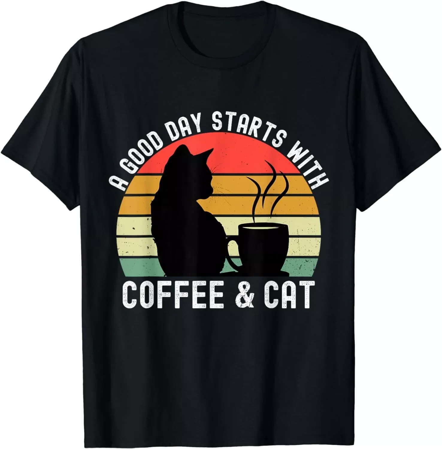 A Good-Day Starts With Coffee And Cat Coffee Lover Gift Unisex T-Shirt S-5XL