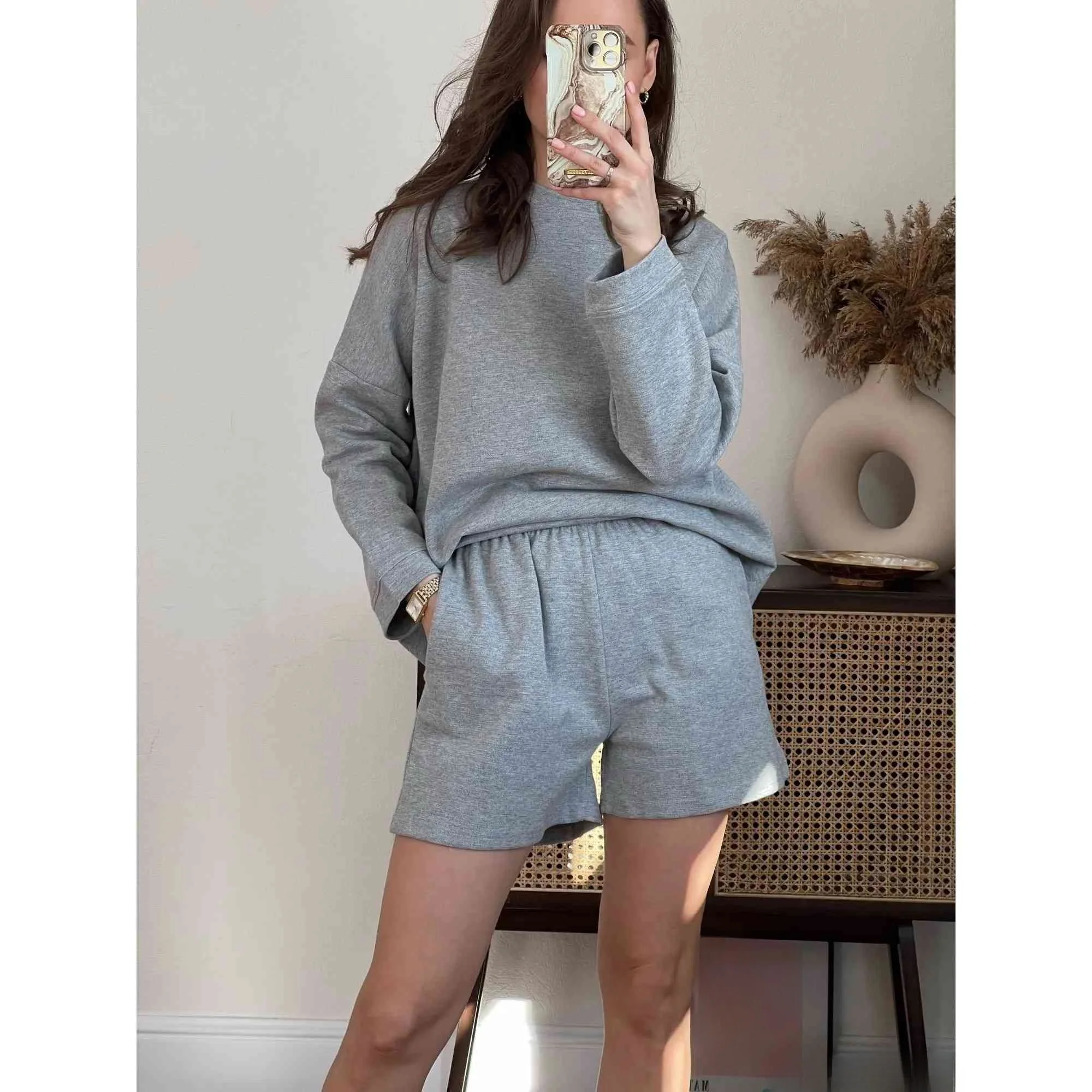 

Casual Sweater orts Suit Women's Faion Two-Piece Set Low Waist ort Pants 00% Cotton Spring 2026 Ladies' Clothing