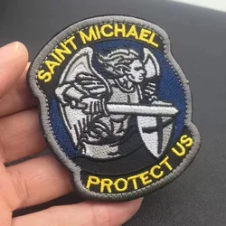 Saint Michael Protects Us Embroidered Hook&Loop Patches Tactical Morale Badges on Backpack Hat Military Patch