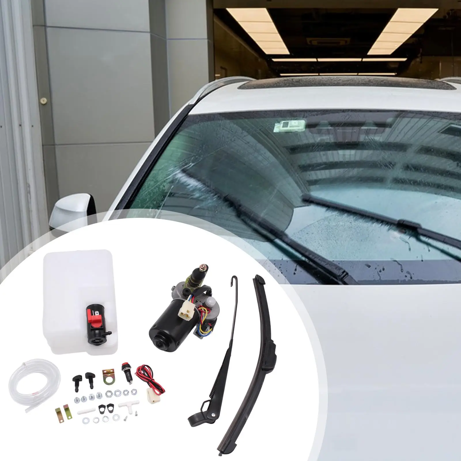 

Universal 12V Windshield Wiper Motor Kit Complete Set with Water Spout Pot Hose and Pump for UTV Glass Windshield Application