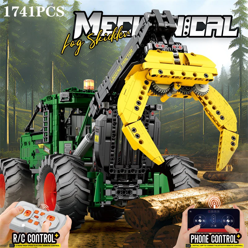 1741PCS RC Timber Tractor Building Blocks Farm Tractor Technology Electronic Remote Control Car Bricks Model Kids Toys Idea Gift