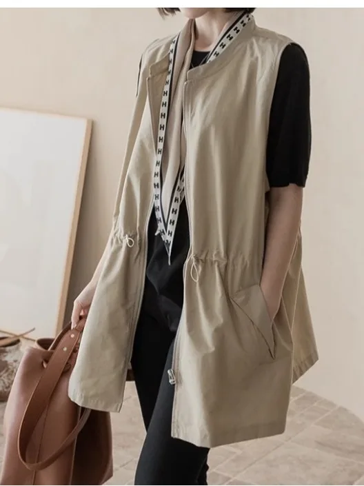 

Новинка 2025, женский облегающий льняной хлопковый жилет, тонкая верхняя одежда, майка средней длины, бальная майка, круглая майка на молнии