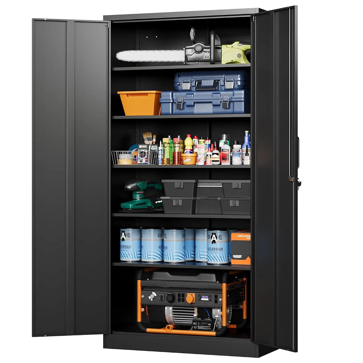 Metal Storage Cabinet with Lock 72in Tall Steel Tool Organizer 5 Adjustable Shelves for Home Office Warehouse Garage, Customized