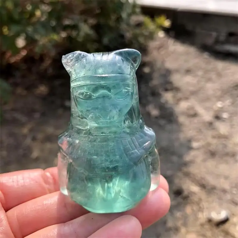 

Natural Fluorite Catwoman Carving Crystal Healing Stone Creative Holiday Gifts For Kids Home Decor 1pcs