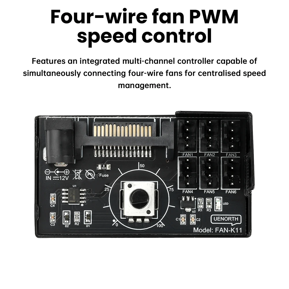 Computer Fan Speed Controller 60W High Power Hub Sata DC Power Controller NAS Server 4Pin Fan Speed Control PWM Speed Regulation