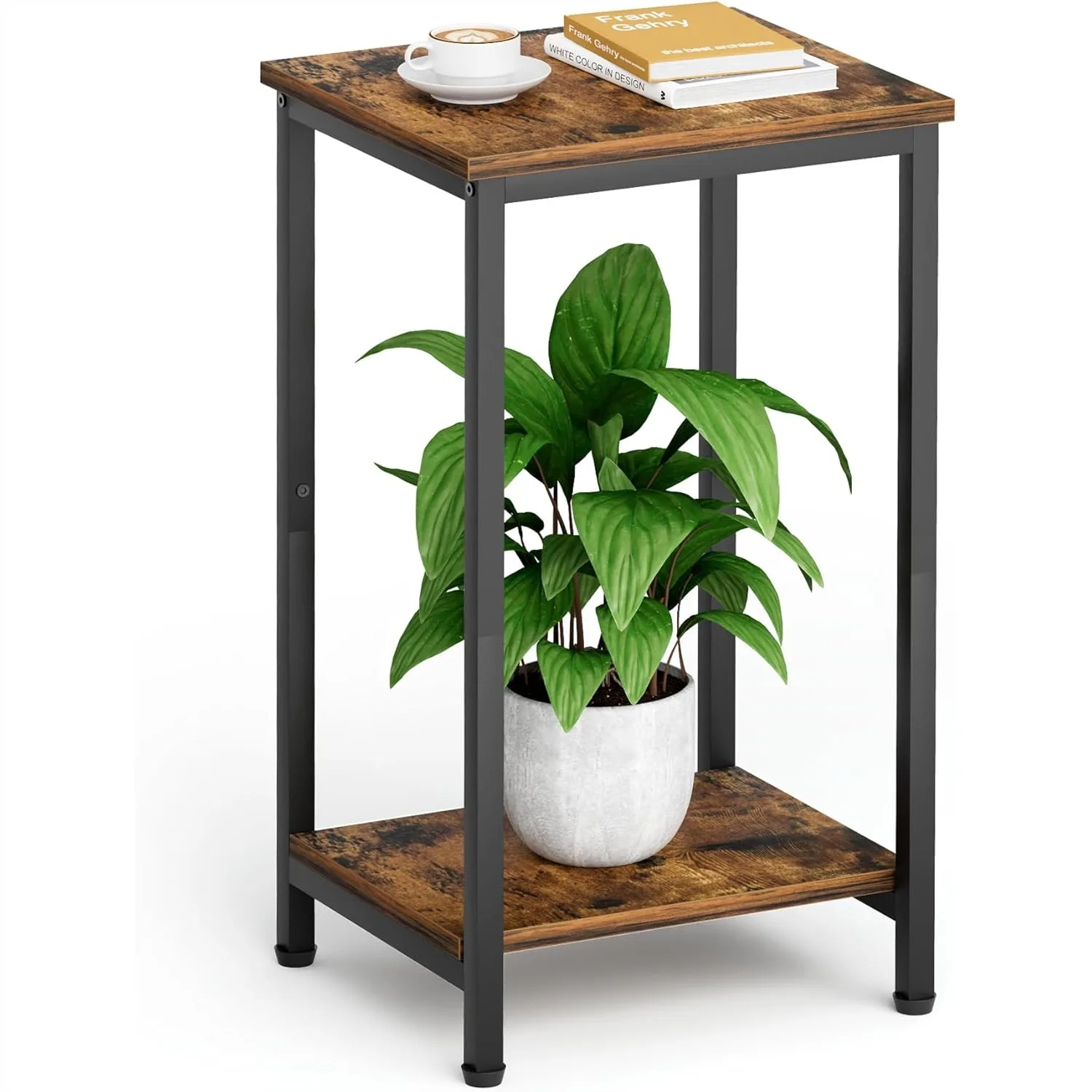 

Маленький приставной столик с 2-уровневой полкой для хранения для гостиной и спальни, прикроватная тумбочка в деревенском стиле, коричневый цвет