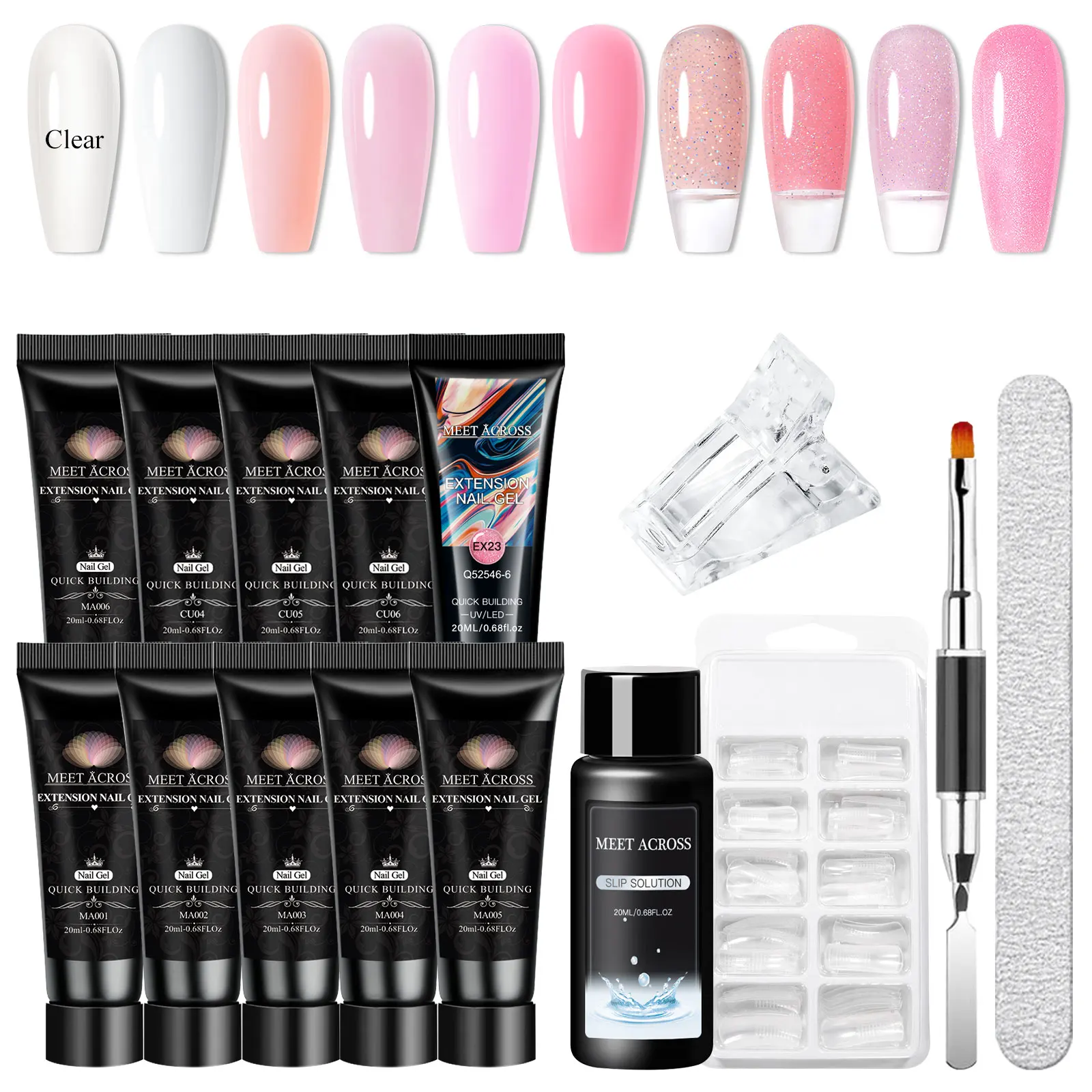 

15PCS Nail Extension Gel Kit Clear Nude Pink Acrylic Builder Gel for Nail Decorations Easy to Apply Long Lasting UV LED Vernis