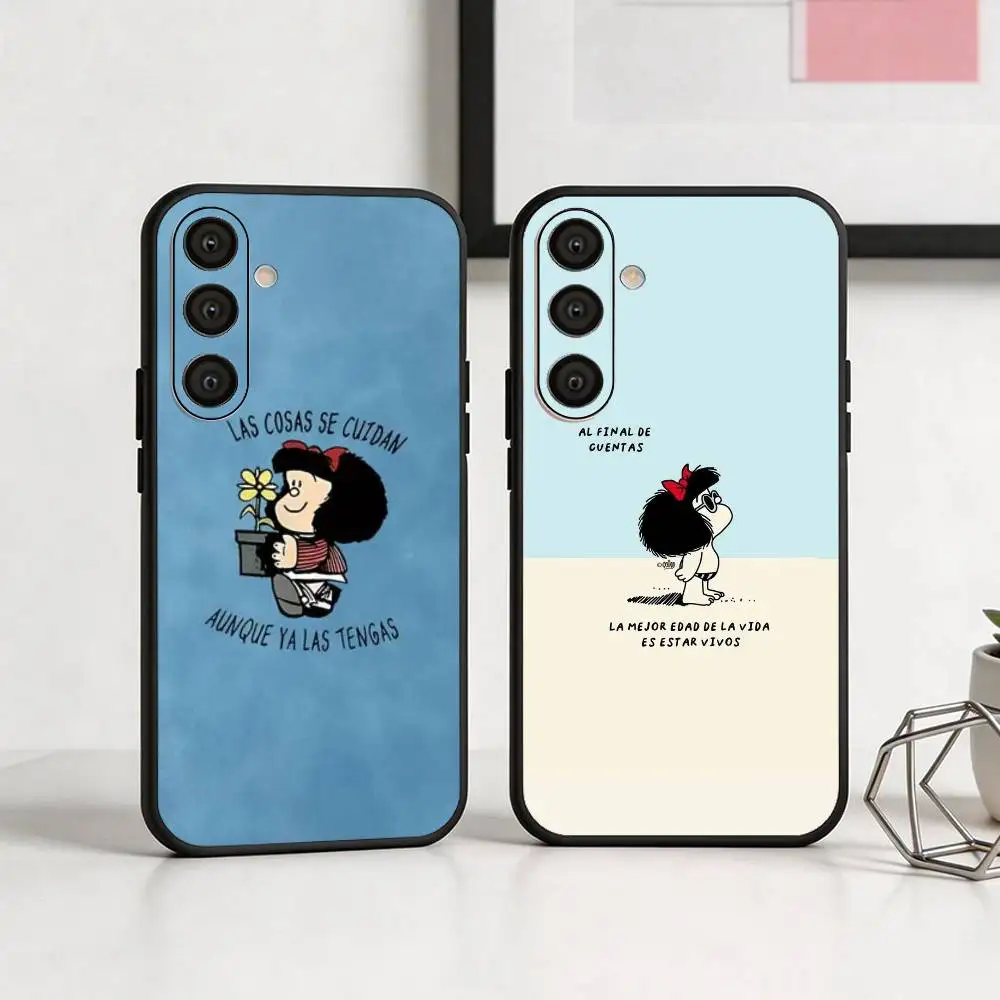 

Cute M-Mafaldas Phone Case For Samsung A73,72,71,53,52,51,22,91,80, Soft Black Cover