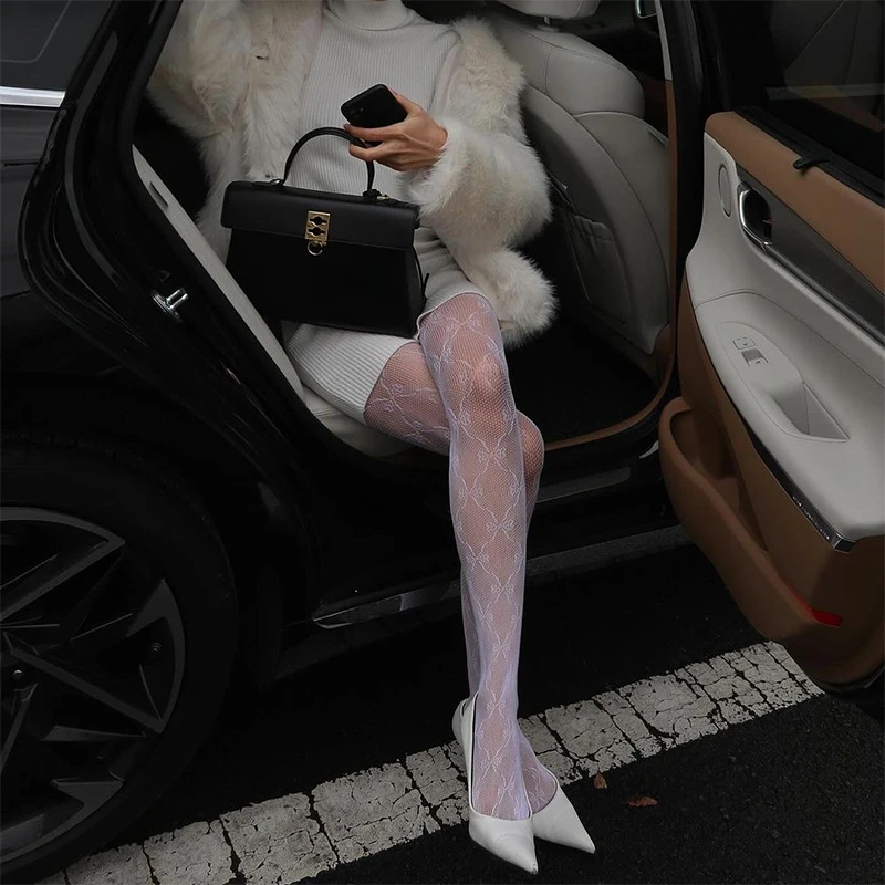 Kave Classic Lolita Hollowed Out Lace Mesh Stockings Bottomed Pantyhose Japanese Lolita Retro Butterfly White Stocking 2024