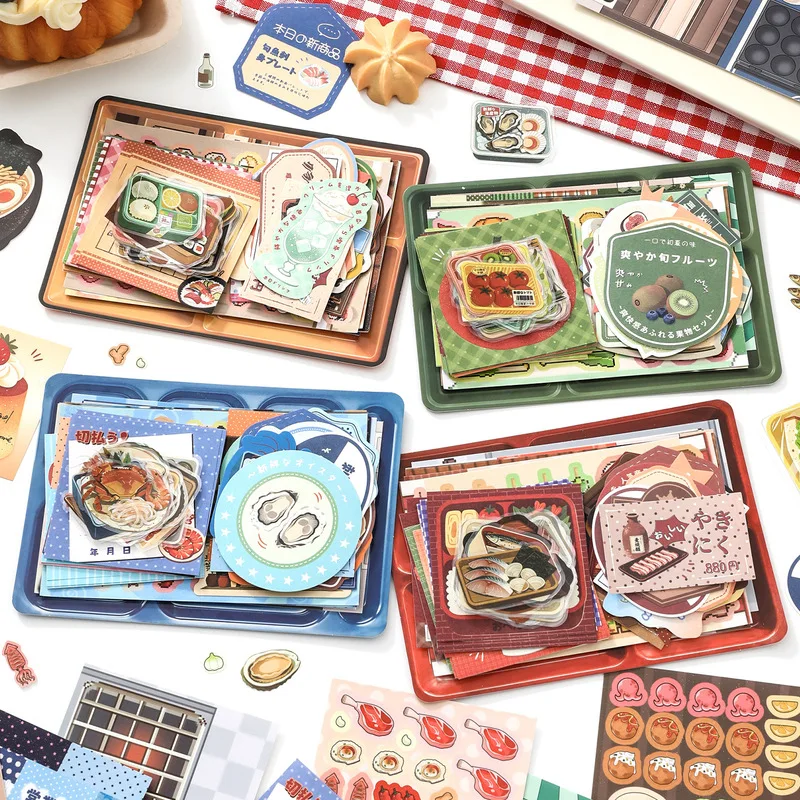 77Pcs PET Traditional Delicacy Lunch Box Paper Pack, Japanese Food Theme Mix & Match Decor Sticker Sheets for Scrapbooking Journ