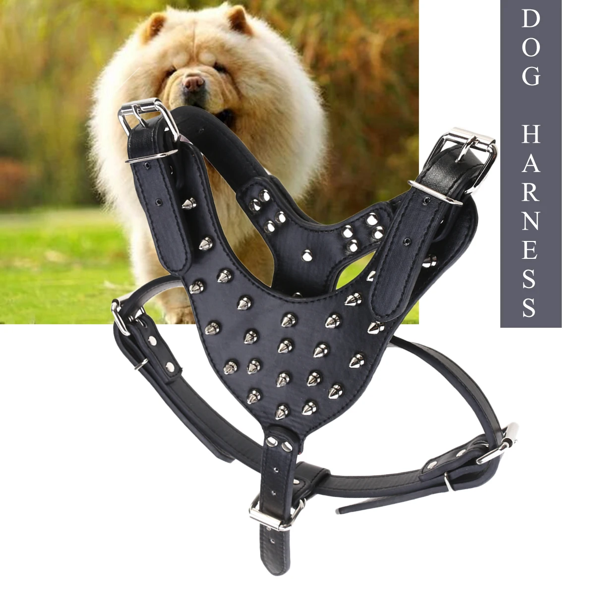 

Brown Pu For Terrier Spike Studded Chest 65-85Cm Neck 42-65Cm Flexible Stainless Steel For Large Dogs Pet Terrier