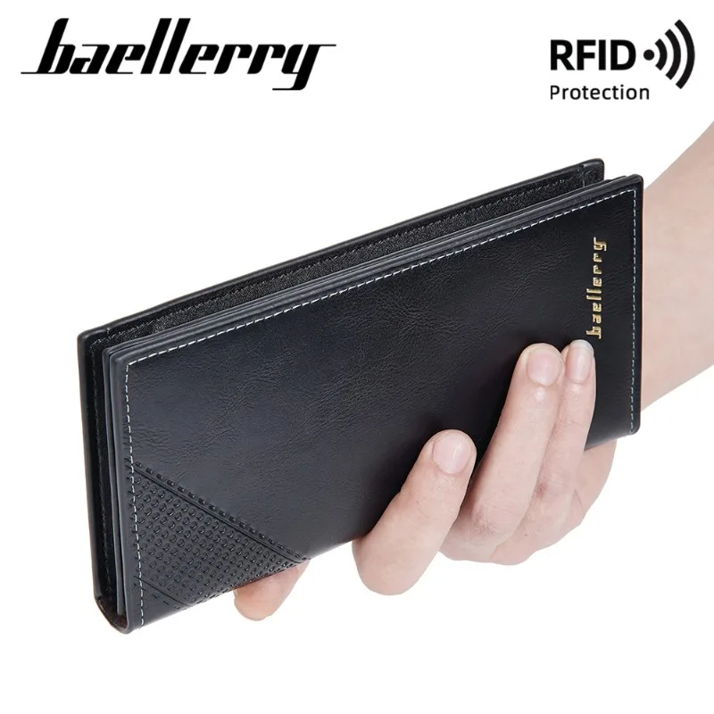 Baellerry RFID Blocking Wallet for Men Vertical Multi-Card Long Wallet Driver's License Coin Purse Change Bag