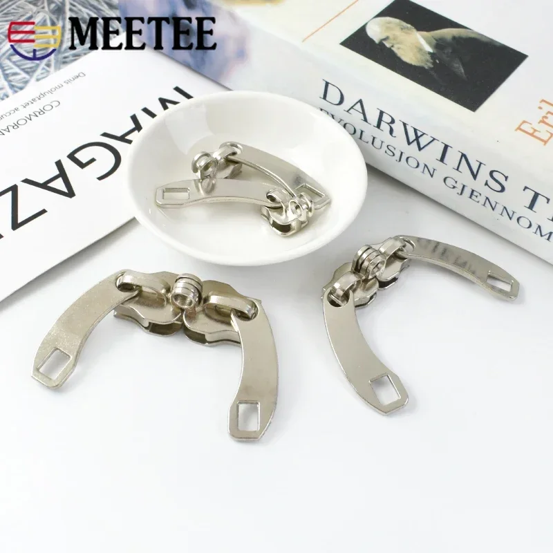 Meetee 2/5/10Pairs 5# 8# 10# Zipper Sliders for Nylon Zippers with Lock Hole Handbag Luggage Zip Head Sewing Puller Material