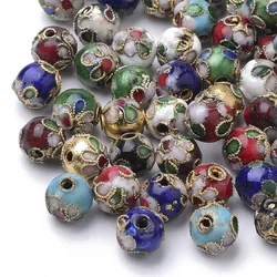 20pcs Handmade Cloisonne Beads Round Mixed Color Round 8mm(+-0.5~1mm) hole: about 2mm
