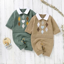 Baby Romper Fashion Turndown Collar Newborn Boy Girl Jumpsuit Outfits Long Sleeve Autumn Infant Toddler Clothing Knitted Cotton