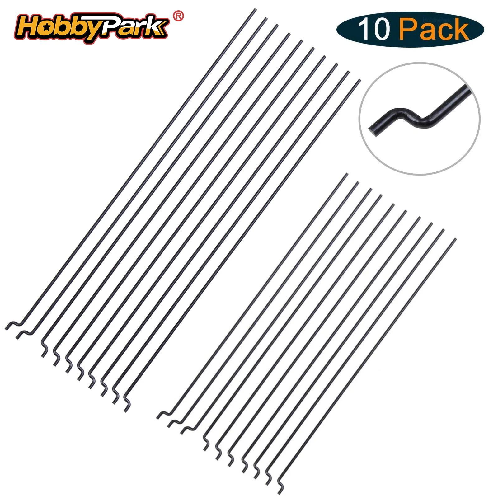 HobbyPark RC Z Style Pull Push Rods Steel for RC Airplane Plane Boat Replacement Pack of 10