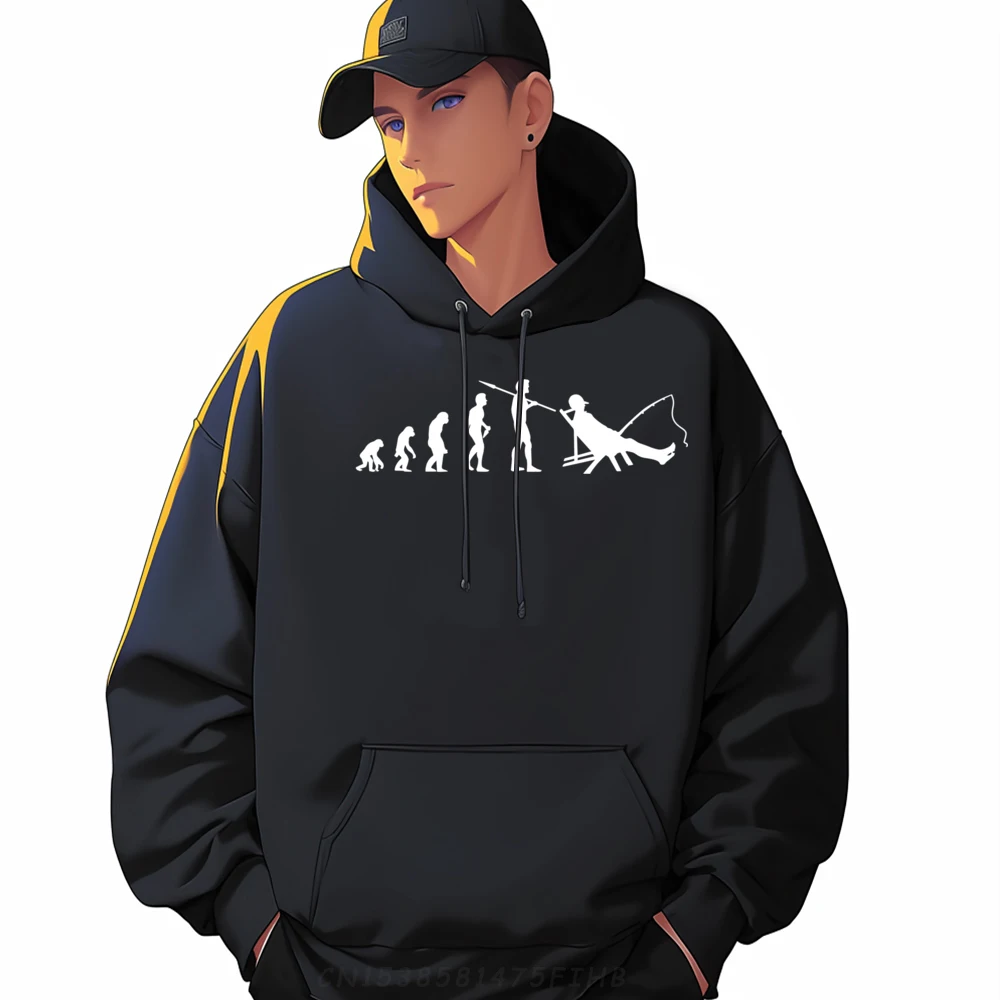 

Fishing Evolution Fisherman Fishermen Anglers Fish Black Graphic Sweatshirts Summer Meme Sweater Game