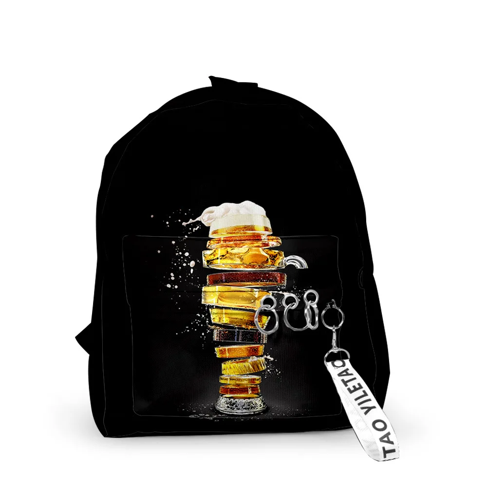 

Classic Novelty beer Notebook Backpacks Boys/Girls pupil School Bags 3D Print Keychains Oxford Waterproof Cute Small Backpacks