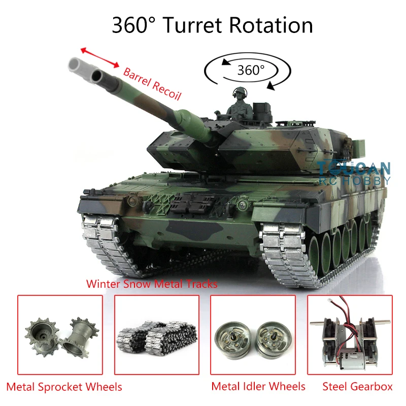 1/16 HENG LONG 7.0 Leopard2A6 RC Tank 3889 360 Turret Barrel Recoil Metal Idler RC Panzer Toys for Boys TH17590-SMT4