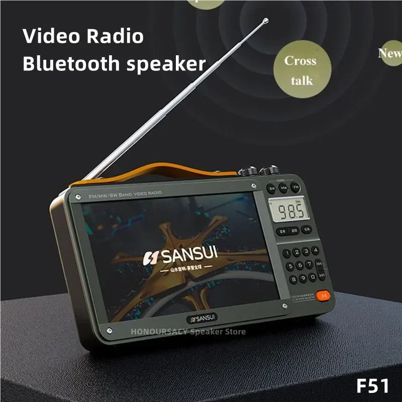 Sansui F51/F50 High-definition Screen Portable Speakers Multifunctional BT Retro Digital FM Radio MP3 Player USB TF/Recording