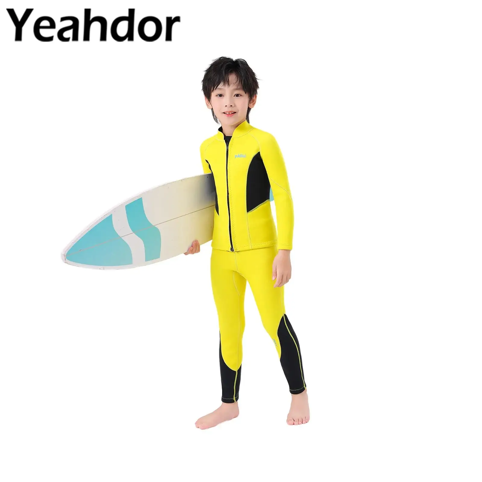 

Kids Boys Swim Sets 2.5mm Neoprene Thermal Swimsuit Long Sleeves Front Zipper Swim Tops and Pants Wet Suit for Surfing Diving