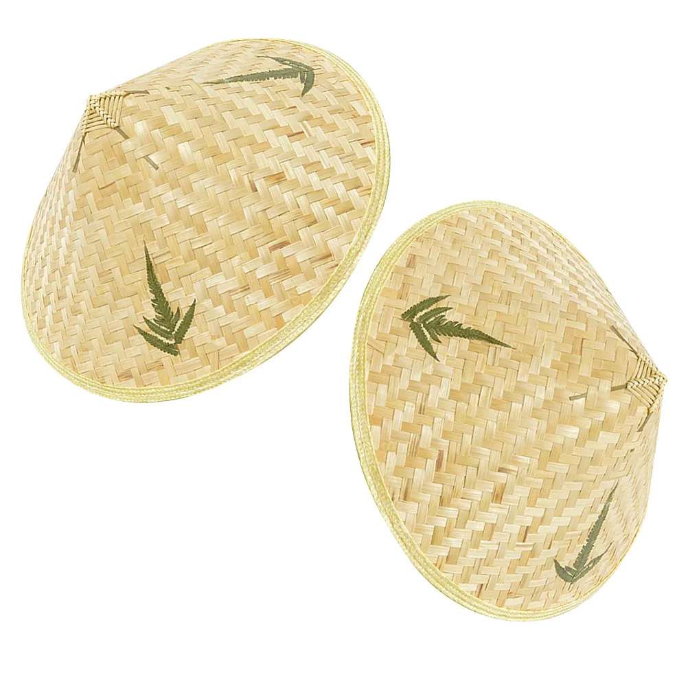 

2pcs Bamboo Woven Straw Hats Decorative Art Crafts UV Protection Lightweight Safe DIY Home Accessories Rustic