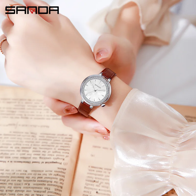 Fashion Sanda 1128 Model Elegant Round Dial Hand Clock For Ladies Waterproof Quartz Movement Business Women Analog Wrist Watches