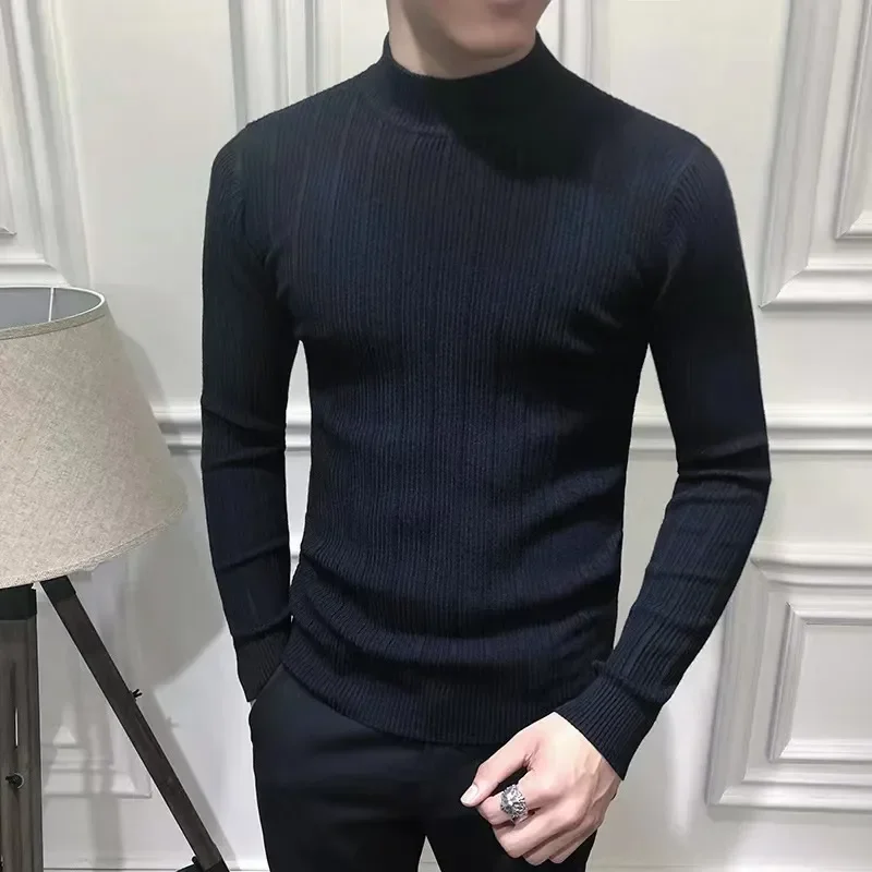 Korean Fashion Autumn Men Casual Vintage Style Sweater Wool Turtleneck Oversize 2023 Winter Men Warm Cotton Pullovers Sweaters