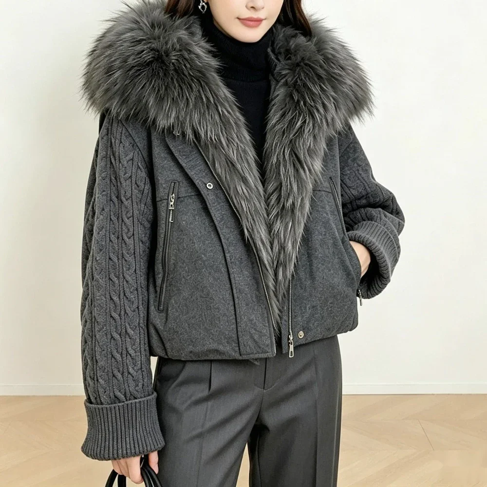 OFTBUY Women's Winter Down Puffer Coat Full Zipper Natural Fur Trim Oversized Thermal Insulated Casual Office Daily Streetwear
