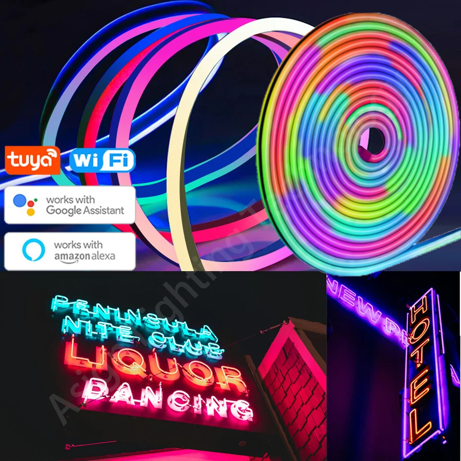 

RGBIC LED Neon Light 12V 84LEDs/m Flexible Tape IP67 Waterproof Dimmable with Tuya WiFi /Bluetooth APP/Remote for Bedroom Decor