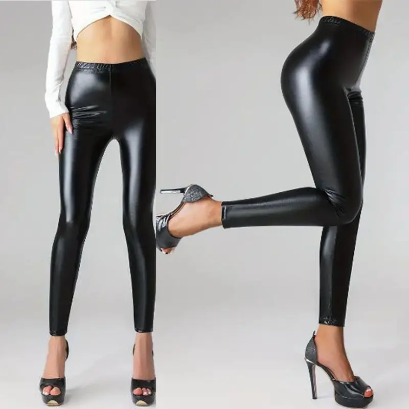 Women's PU Faux Leather Leggings, Sexy Yoga Leggings, Invisible Open Crotch, Zip Pants, Night Club, Outdoor Sex Trousers, Push U