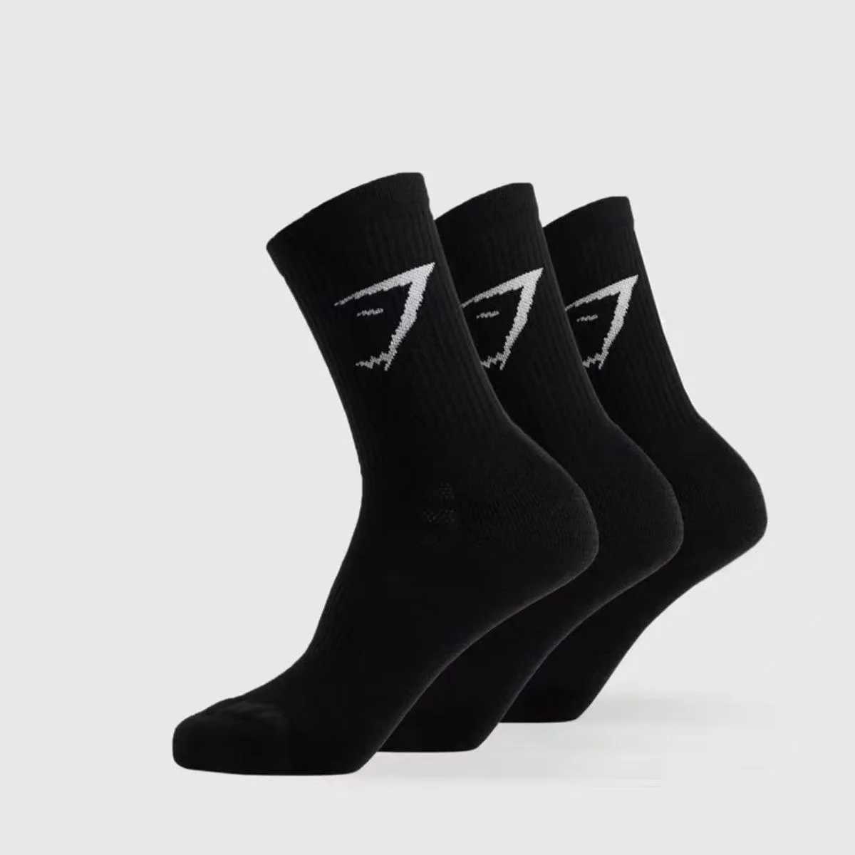 GYM SHARK 3 pairs of high-calf muscle shark fitness training socks - pure cotton socks that absorb sweat for exercise use
