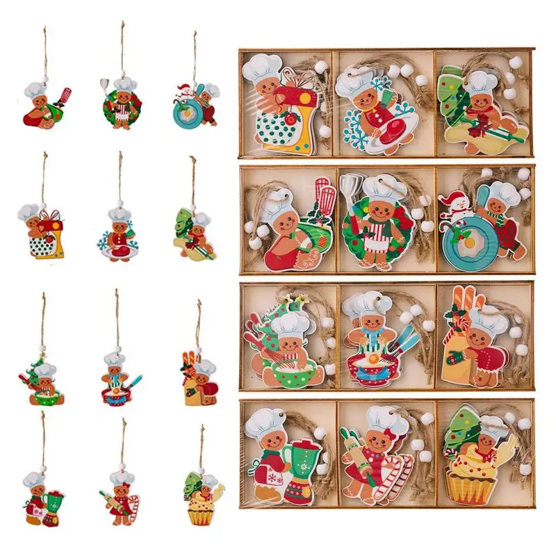 Gingerbread Man Ornaments For Christmas Tree 36X Wood Gingerbread Man Doll Christmas Decor Pendants Vivid Style Decorative