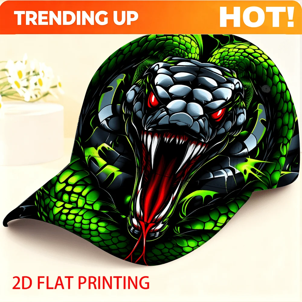 Customization A Green Patterned Two-Dimensional Flat Design Baseball Cap, A Fashionable Unisex Hat. It Features An Adjustable Pa