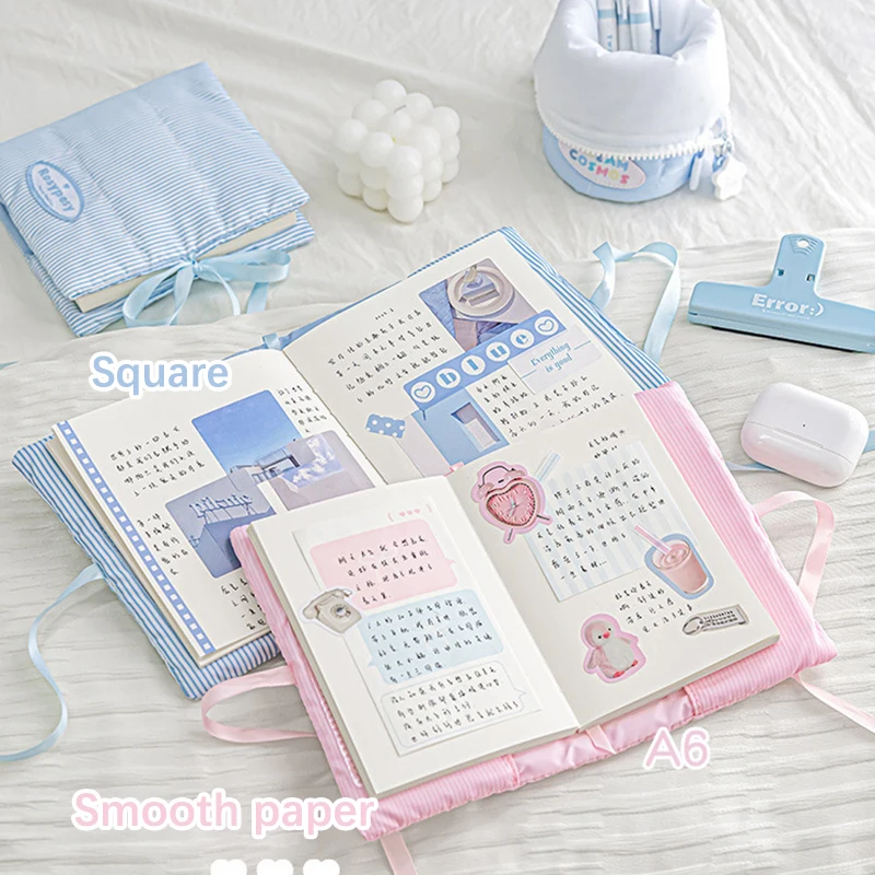 Manual con cordones y lazo para niña, cuaderno de cinta de lona rellena de algodón de aspecto alto, manual para niña, papelería escolar Kawaii