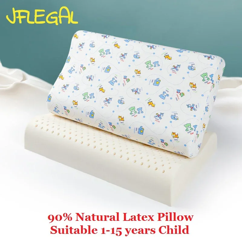 JFLEGAL Natural Kids Latex Pillow 1~15 Years Old Student Kindergarten Wave Eco-friendly Rubber Pillows Pure Cotton Pillowcase