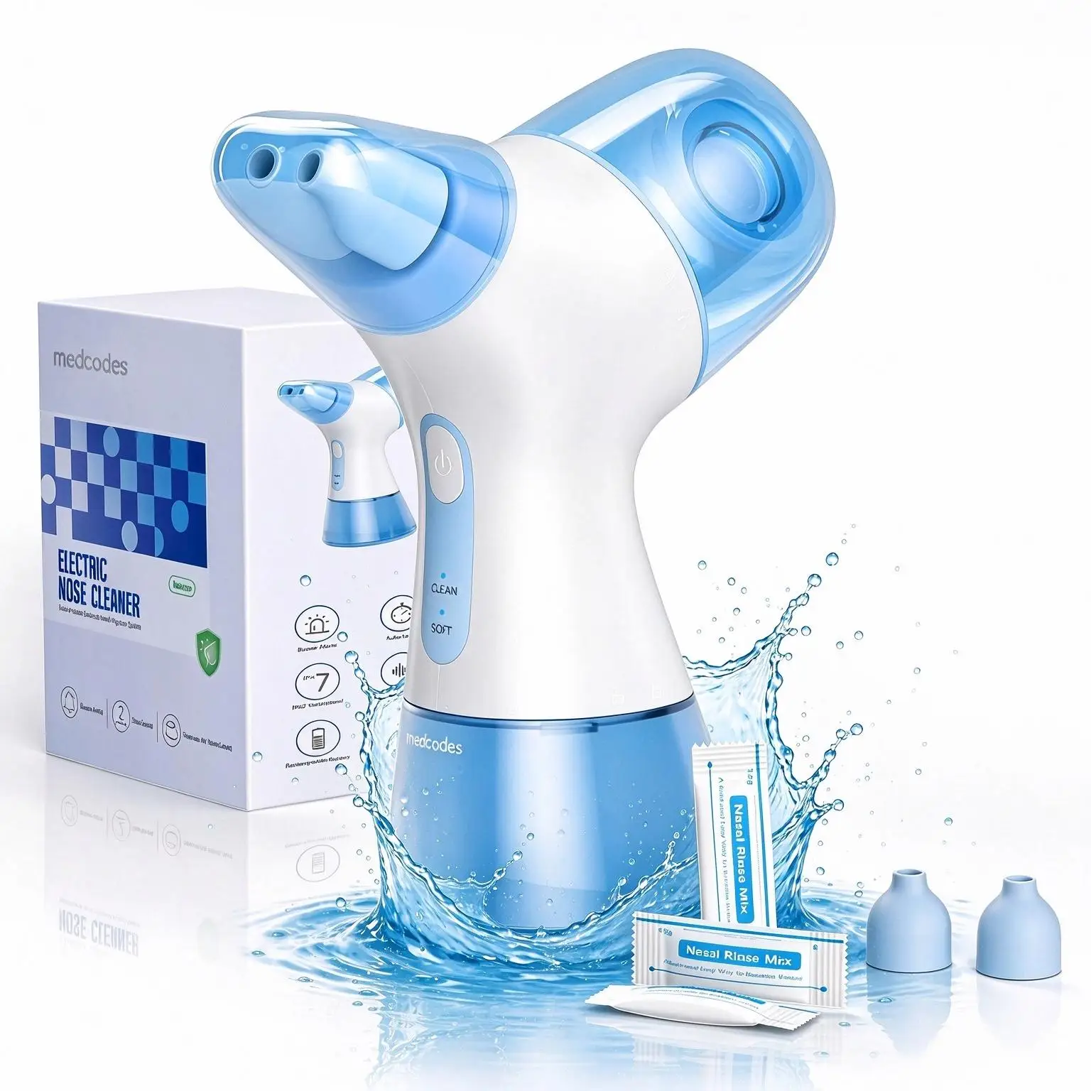 Portable Electric Nasal Irrigator, Rechargeable Nasal Rinse Irrigation System with 30 Salt Packets, Automatic Waste Collection Self-Cleaning Nasal Cleaner, Sinus Rinse Kit for Nasal Congestion, Allergy Season, Home & Travel Use for Adults