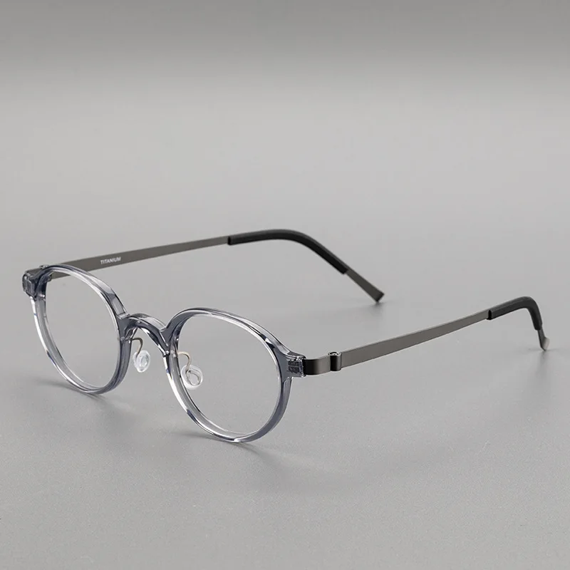 

Pure titanium glasses frame men plate retro literary round frame women screwless glasses frame