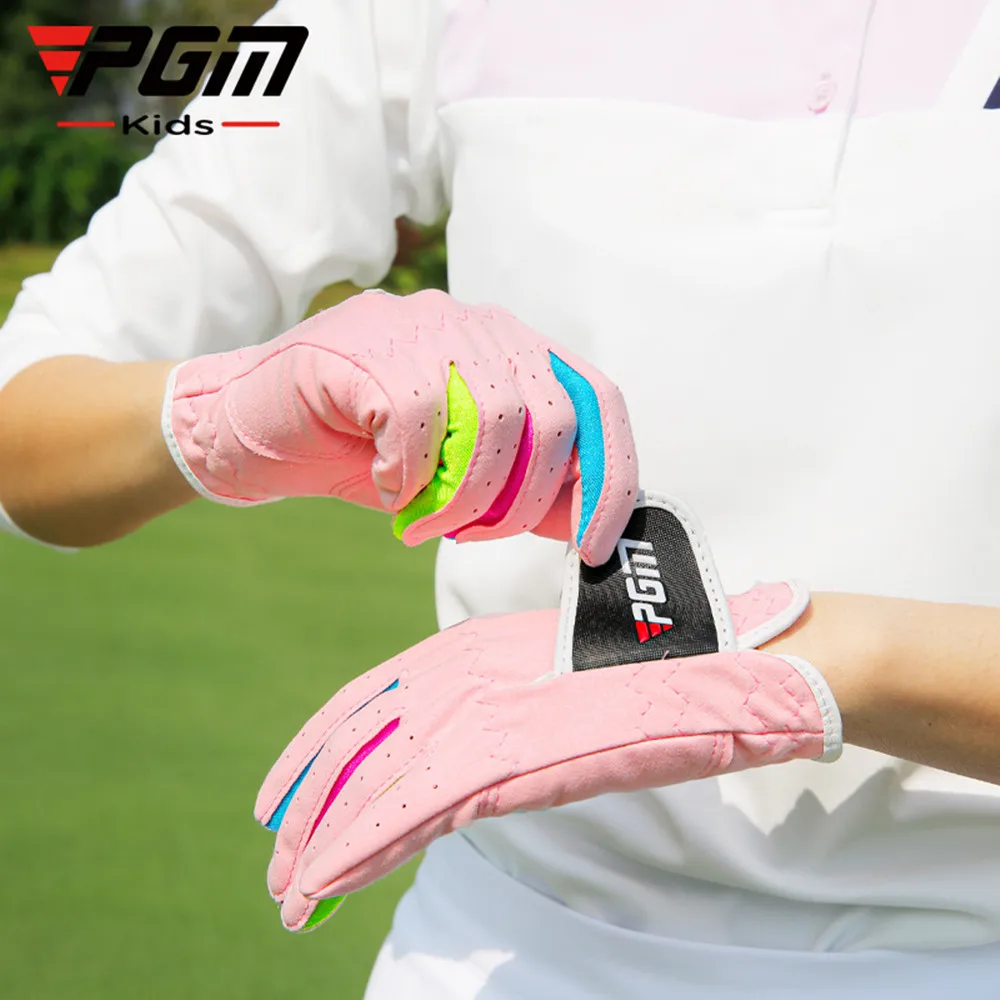 

PGM Outdoor Sport Superfine Fiber Cloth Golf Gloves Boys Girls Golf Gloves Breathable Anti-Slipping Gloves White /Pink