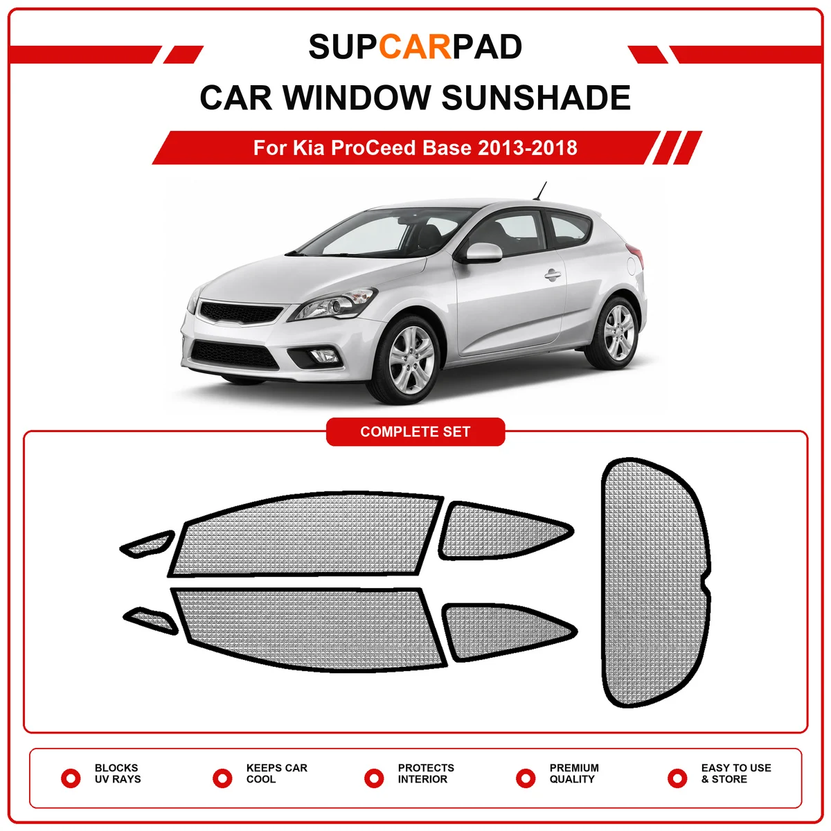 For Kia ProCeed Base 2013-2018 Pre‑Cut Auto Window Sunshade Anti‑UV Car Sun Visor Protector