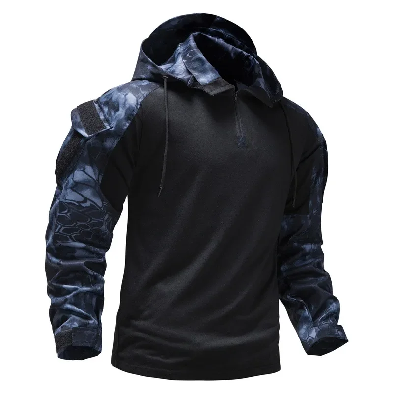 Autumn New Elastic European Outdoor Camo Hoodie with Detachable Pockets Long Sleeve Combat Suit