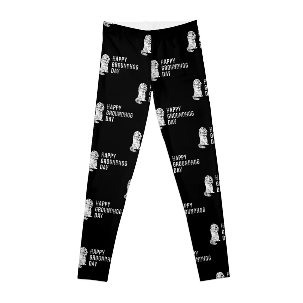 

Awesome Happy Groundhog Day with Groundhog Silhouette Leggings Women's push up gym womans Fitness's gym clothes Womens Leggings