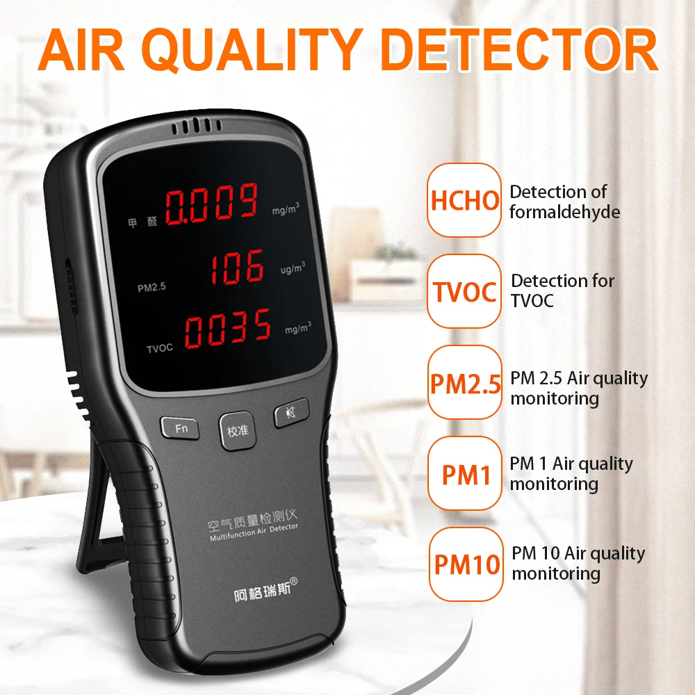 

Digital Formaldehyde Detector Handheld Air Quality Tester HCHO TVOC PM1.0 PM2.5 PM10 Gas Analyzer Indoor House Air Tester