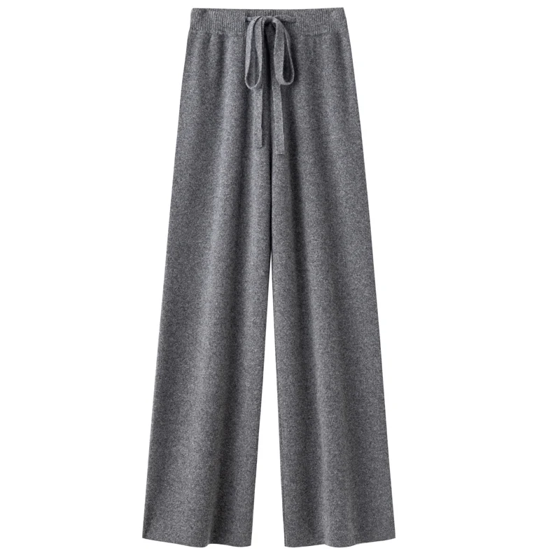 Autumn Winter Thickened Wool Wide Leg Pants Women Drapey Outerwear Knitted Loose Straight Casual Small Size Floor Length Pants