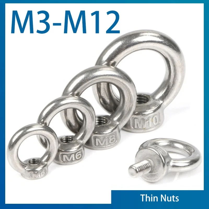 1/ 2/ 5pcs Lifting Eye Nuts/ Screw Ring Eyebolt Ring Hooking Nut Screws M3 M4 M5 M6 M8 M10 M12 304 Stainless Steel